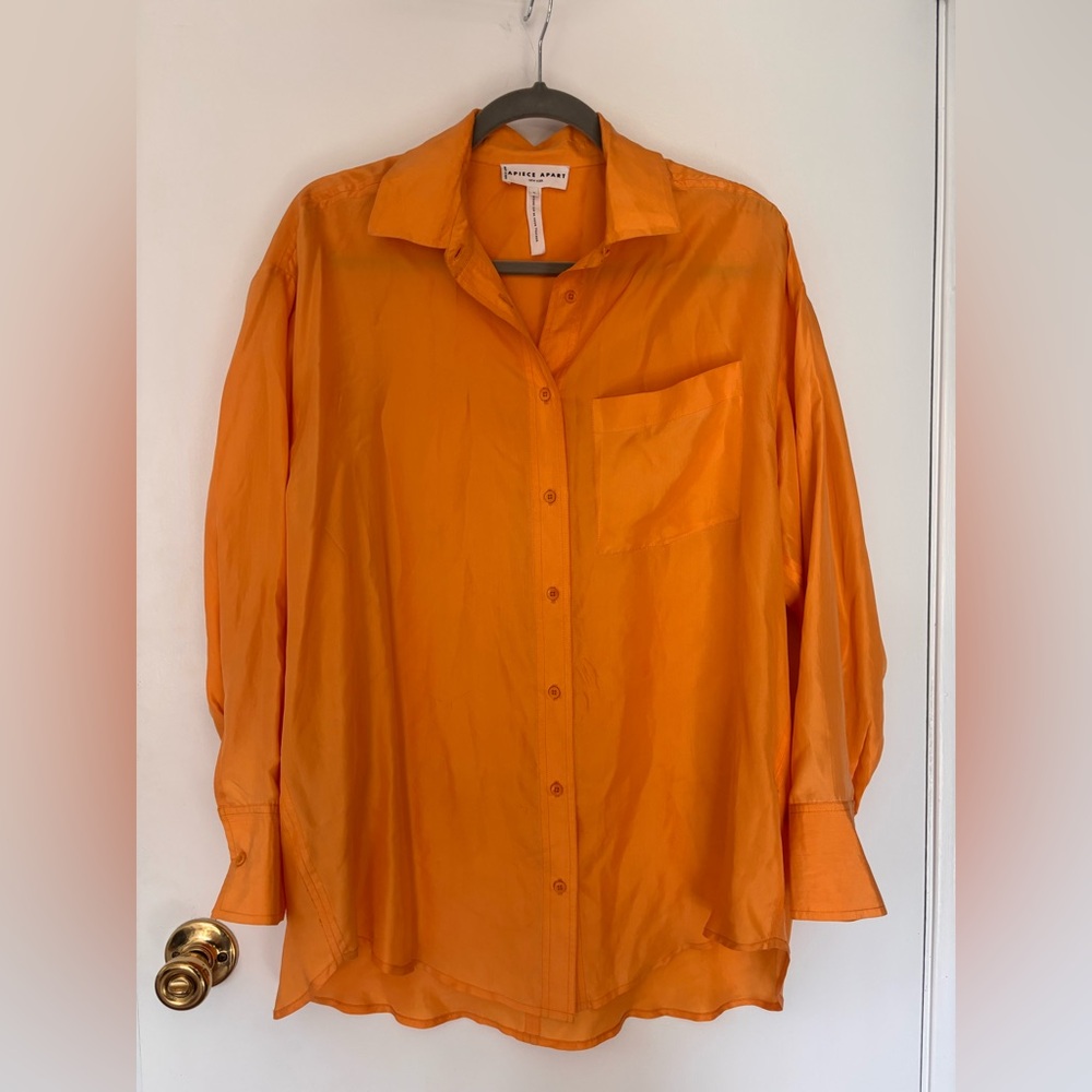 New Orange Apiece Apart Oversized Silk Button up size small